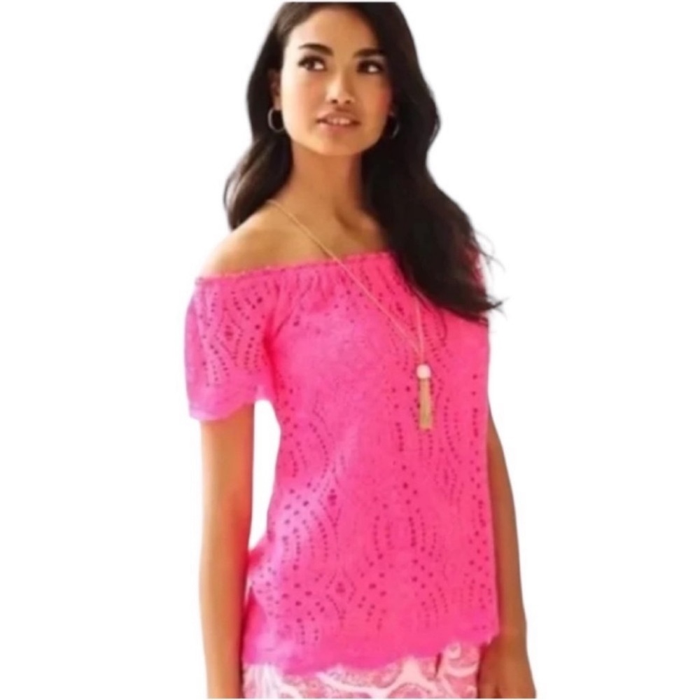 Lilly Pulitzer Marble Off The Shoulder Top In Kir Royal Pink Knotty Lace XS